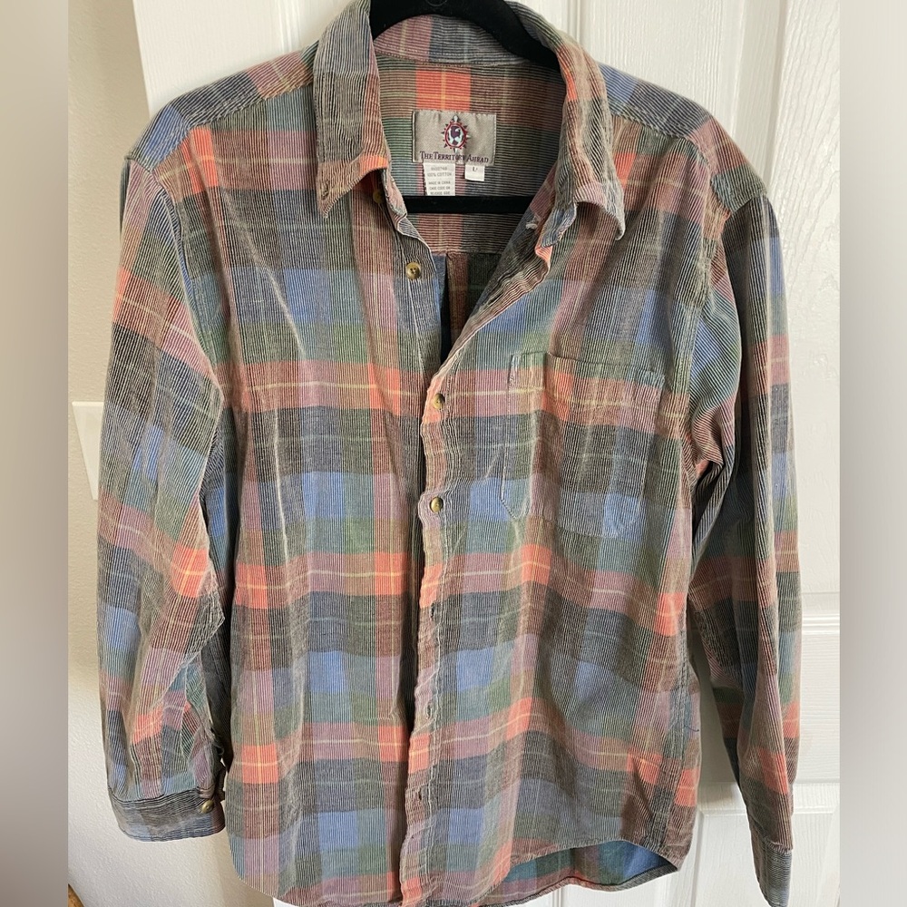 Colorful, corduroy flannel (size large)